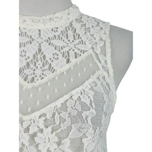 Free People White Vintage Inspired Sheer Floral Lace Mock Neck Casual Boho Top - Picture 3 of 16